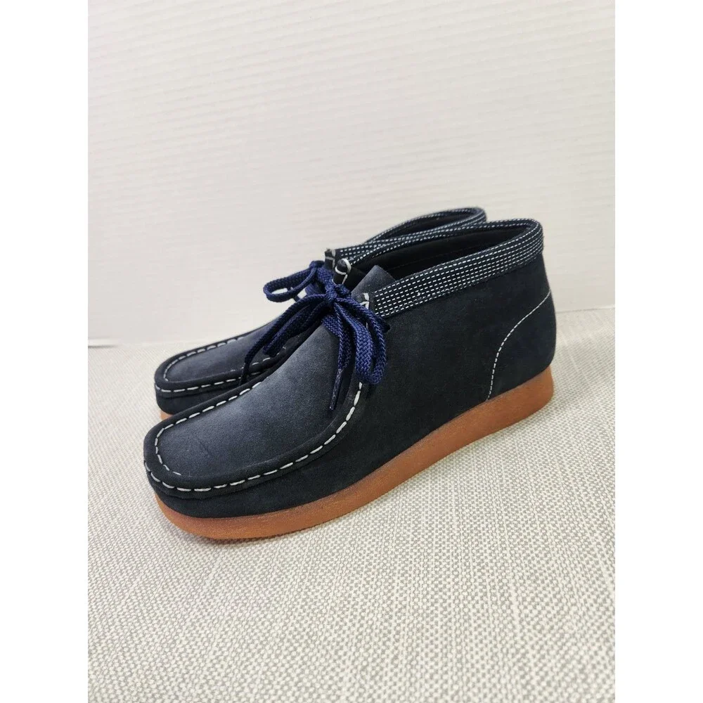 Clarks Originals Blue Marine Wallabee Boots Navy Suede Leather Kids Wide